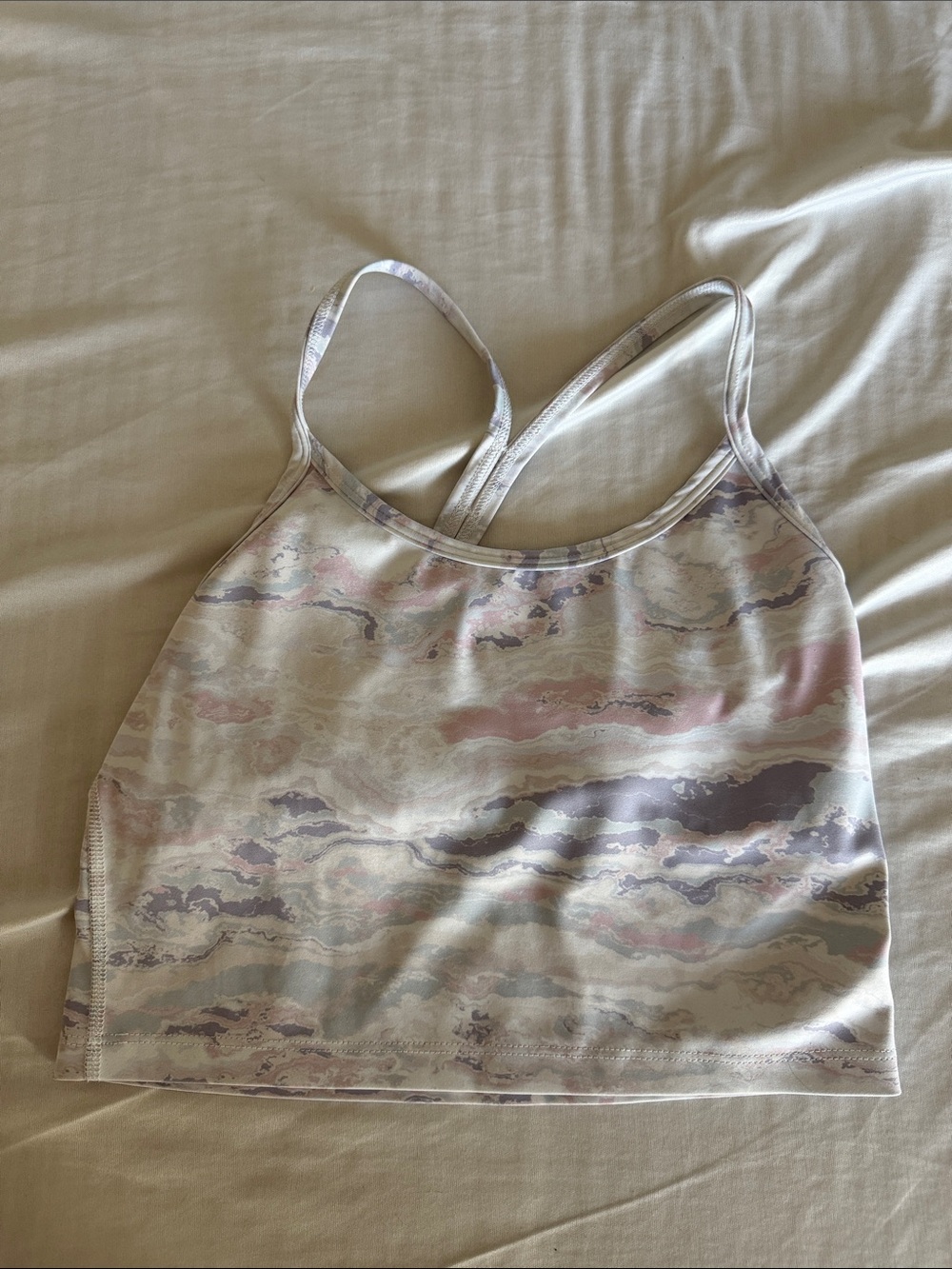 Women’s Strappy Crop Yoga Tank Top - Pastel Marble